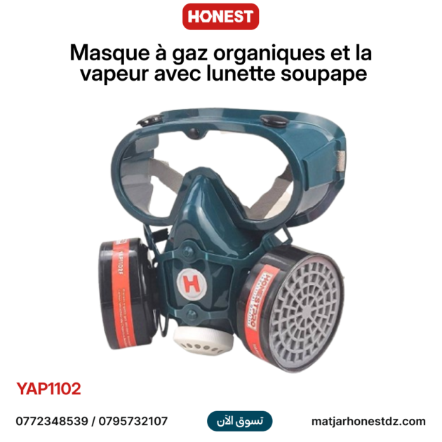 Masque à gaz organiques et la vapeur avec lunette soupape Double cartouche de filtre HONESTPRO YAP1102