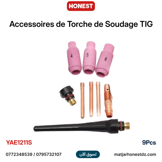 Accessoires de Torche de Soudage TIG 9pcs HONESTPRO YAE1211S